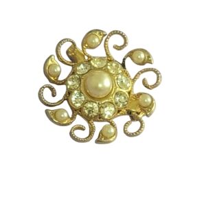 Goldtone and Pearl Brooch Small Pearlcore Vintage